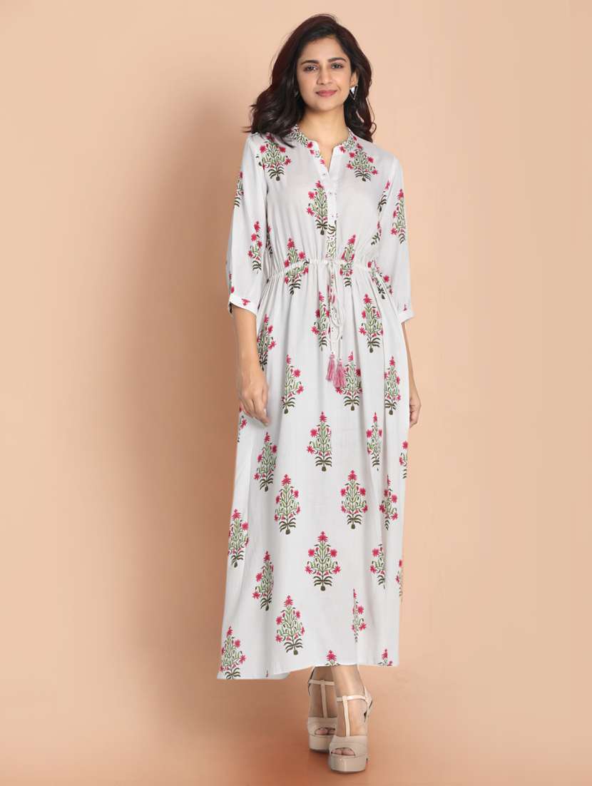 white printed a-line gown