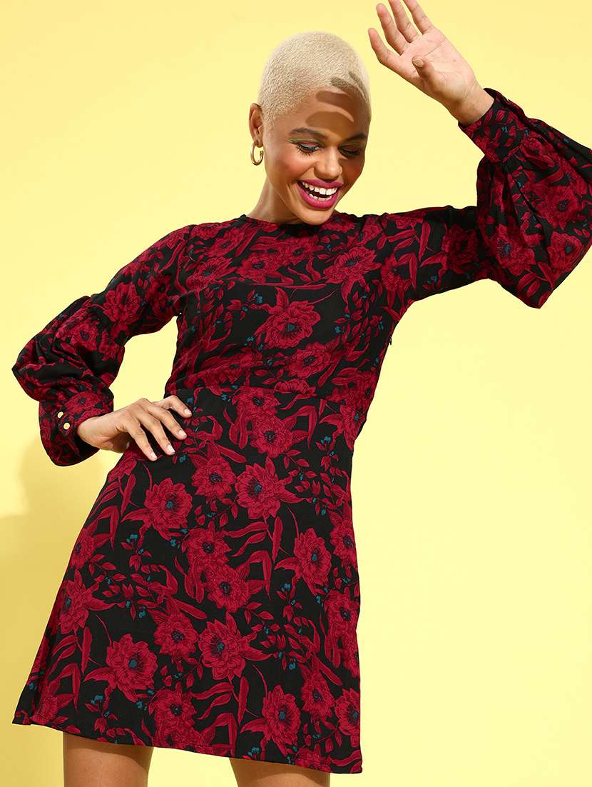 bishop sleeved floral a-line dress