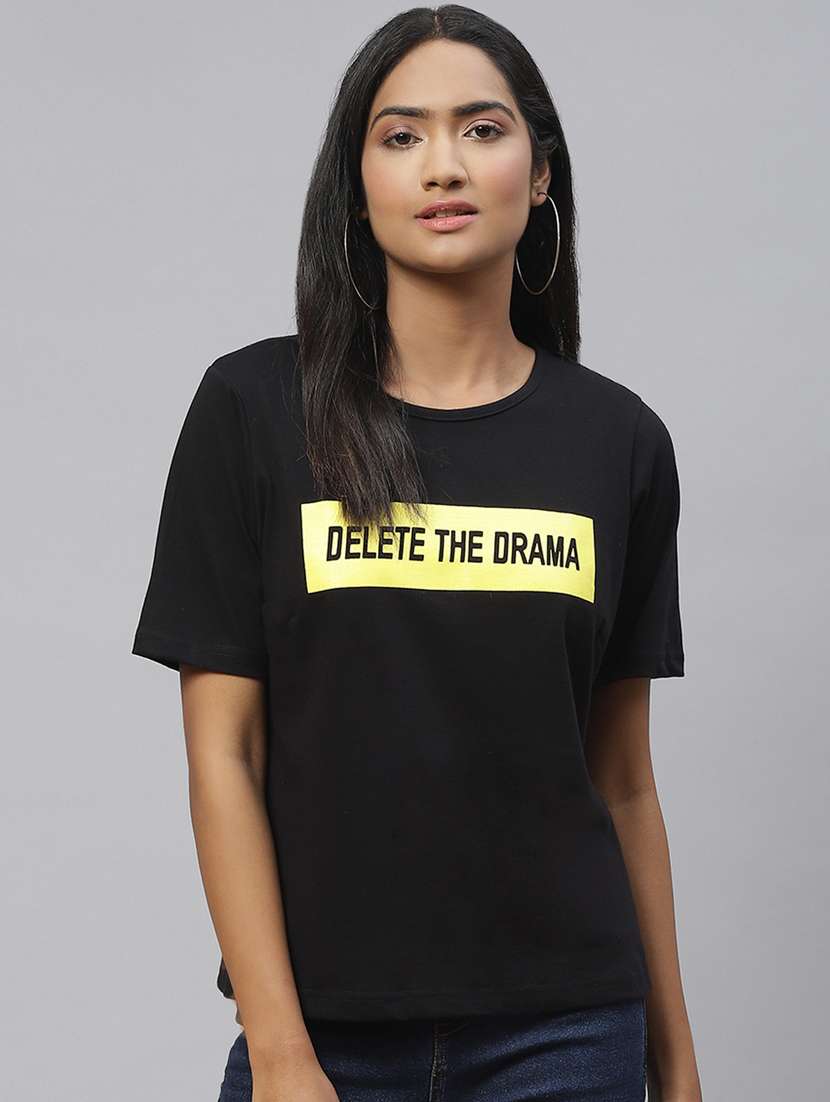 women's chest print round neck t-shirt