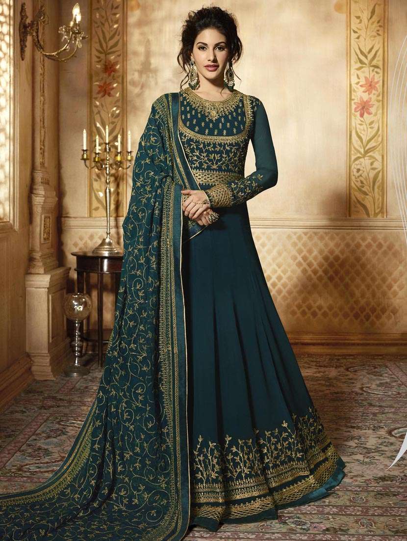 green georgette semistitched suit