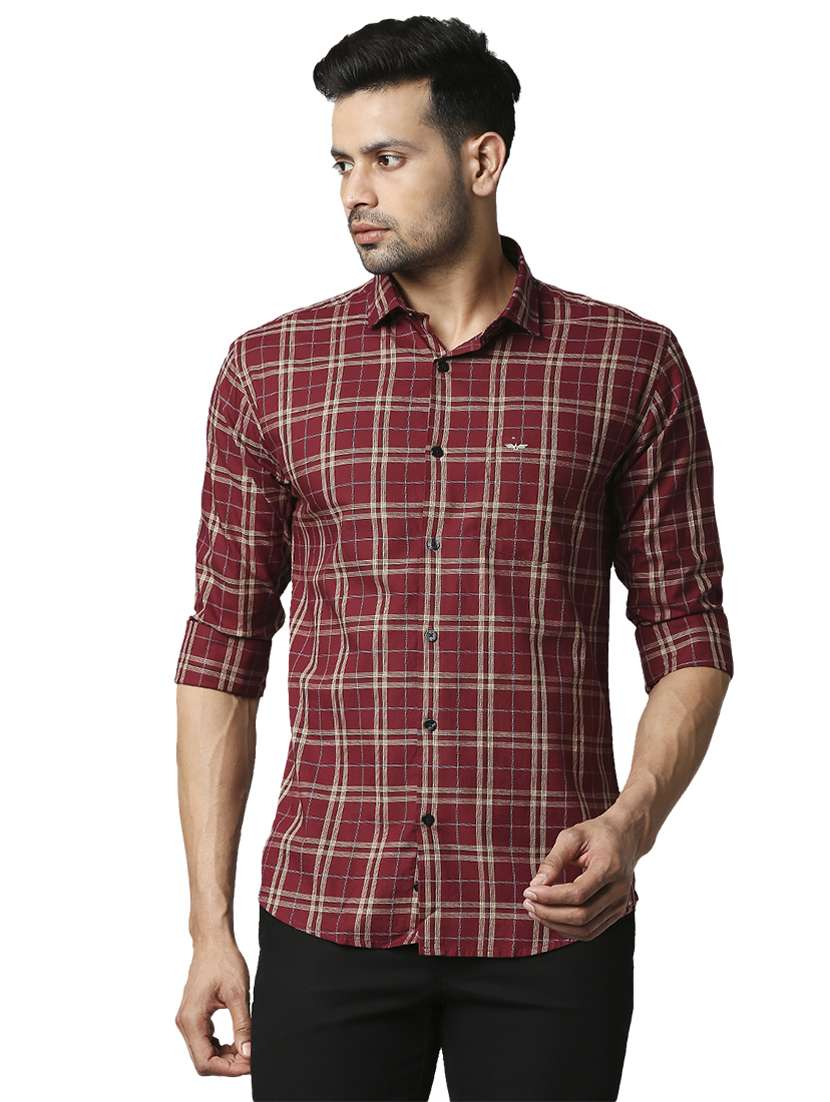 maroon checkered casual shirt - 18291649 -  Zoom Image - 0