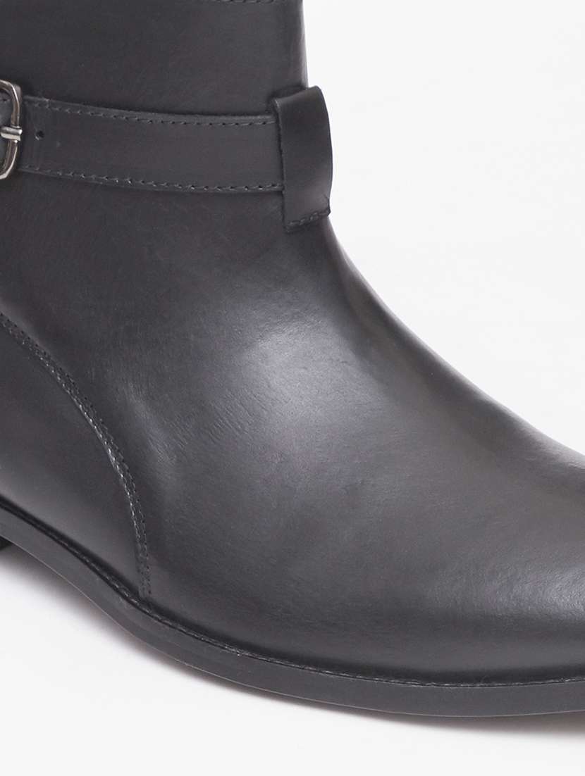 Leather Black Low Ankle Boots Black Women's Low Block Heel Boots