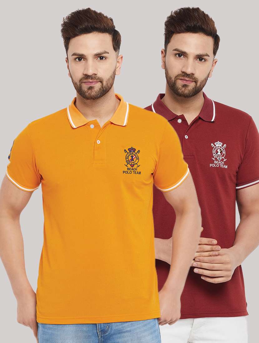 set of 2 multicolored solid polo t-shirt