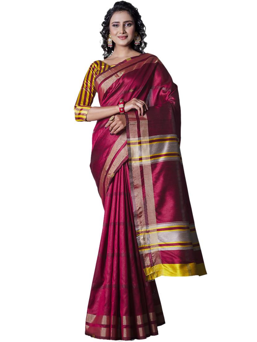 maroon silk blend banarasi saree with blouse - 18293272 - Zoom Image - 0