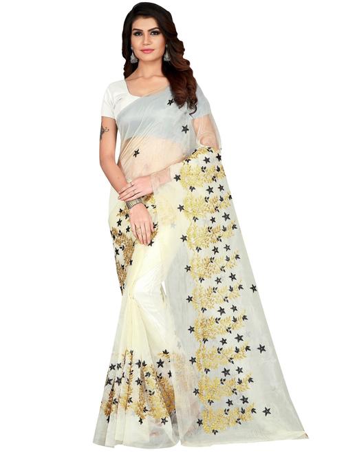 embroidered off-white saree  with blouse - 18293354 -  Standard Image - 0