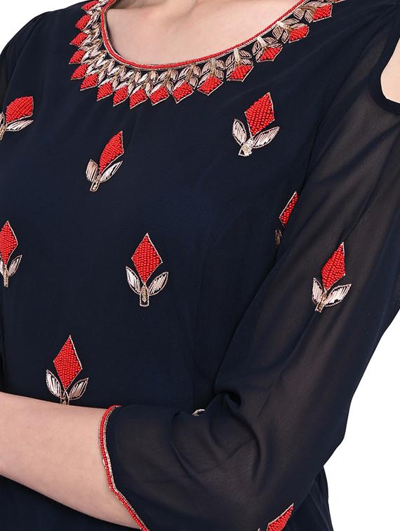 navy blue embroidered fit & flare ethnic dress - 18293593 - Standard Image - 3