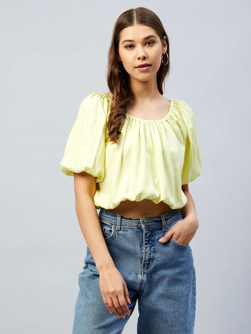 women's crop round neck top