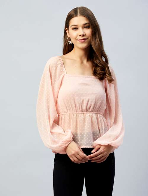 square neck solid peplum top - 18293741 -  Standard Image - 0