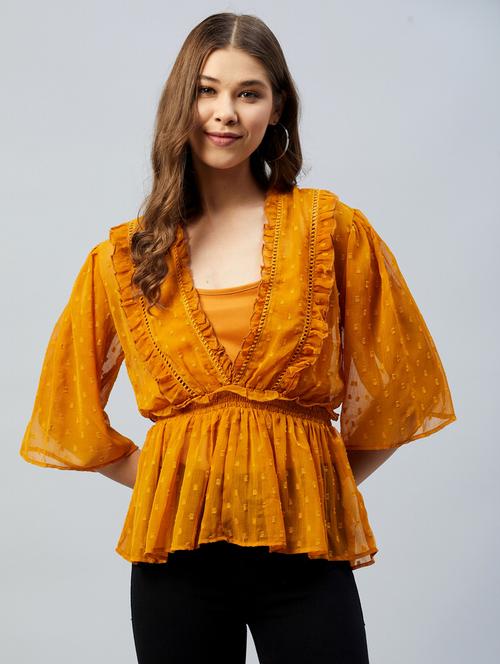 frill detail peplum top - 18293745 -  Standard Image - 0