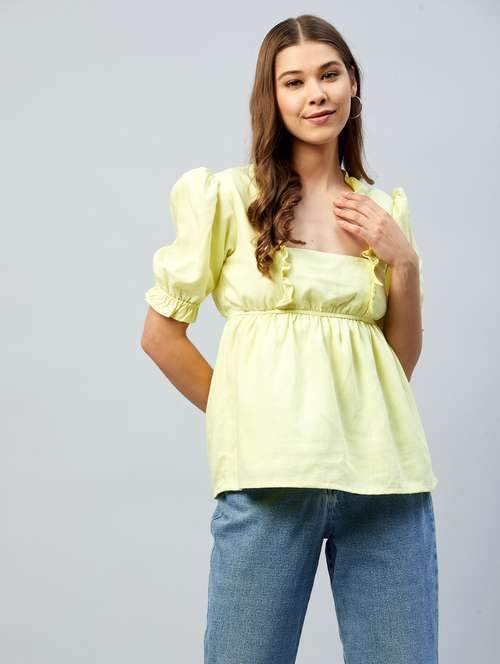 square neck solid peplum top - 18293749 -  Standard Image - 0