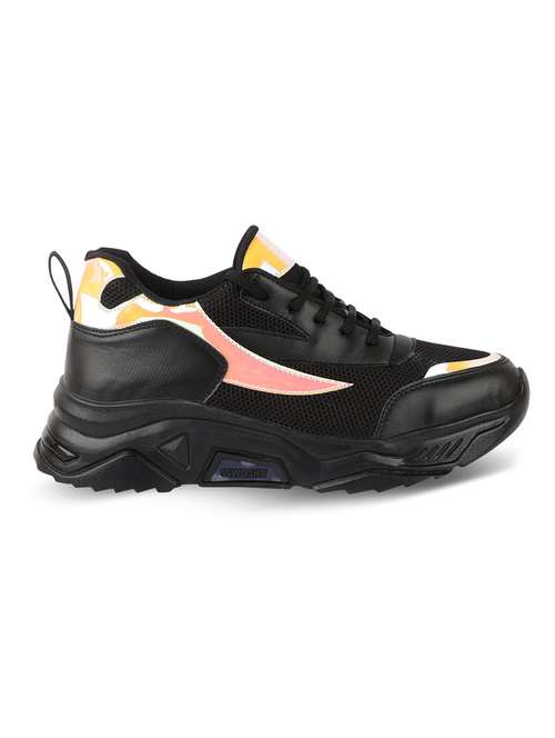 black synthetic laceup sneakers