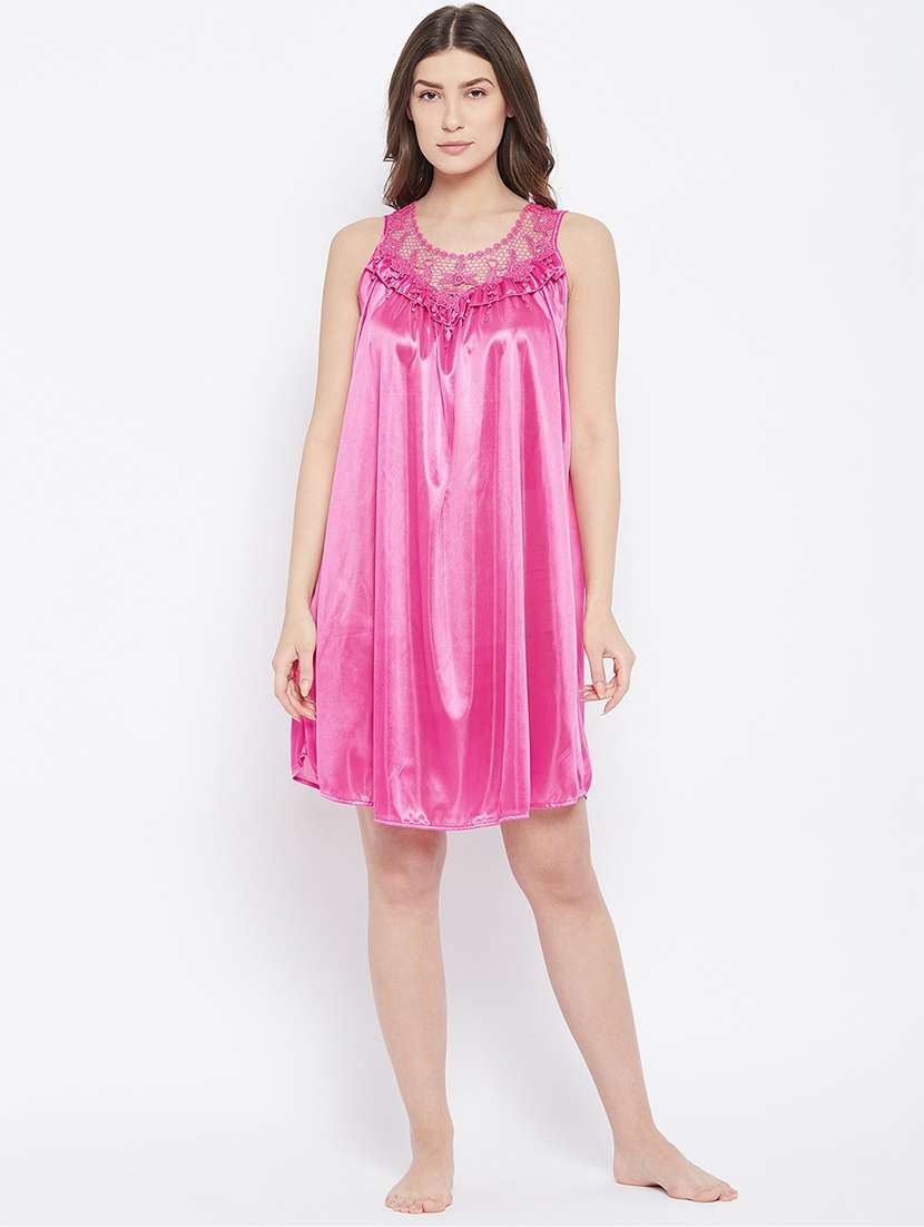 women solid pink detailed night dress - 18294229 - Zoom Image - 0