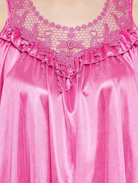 women solid pink detailed night dress - 18294229 - Standard Image - 3