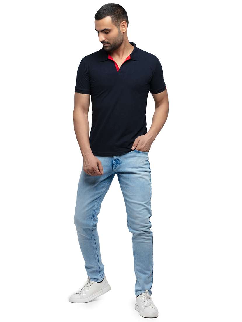navy blue solid polo t-shirt - 18294287 -  Standard Image - 3