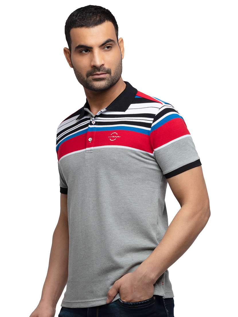 grey striped polo t-shirt - 18294294 -  Zoom Image - 0
