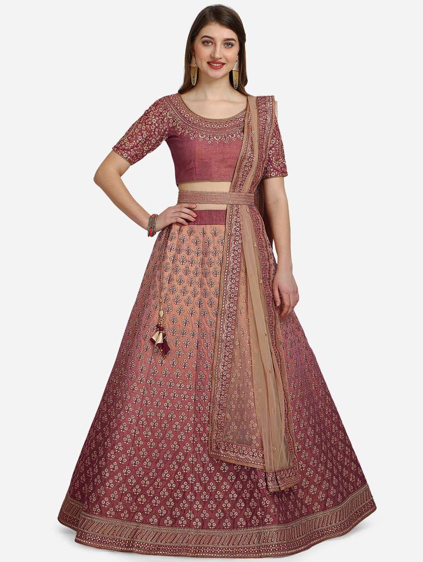 pink embroidered flared lehenga