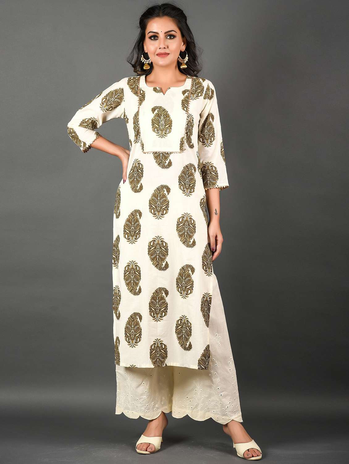 cream kurta palazzo set