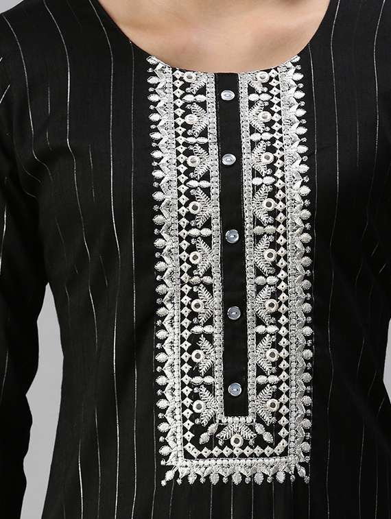 black cotton straight kurta - 18294579 -  Standard Image - 3