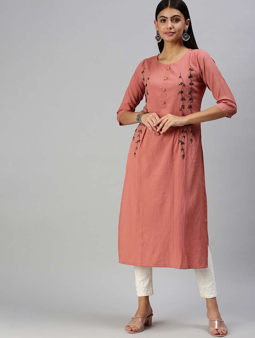 peach crepe straight kurta