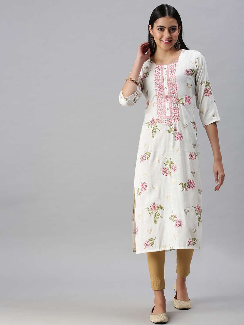 white cotton straight kurta - 18294589 - Zoom Image - 0