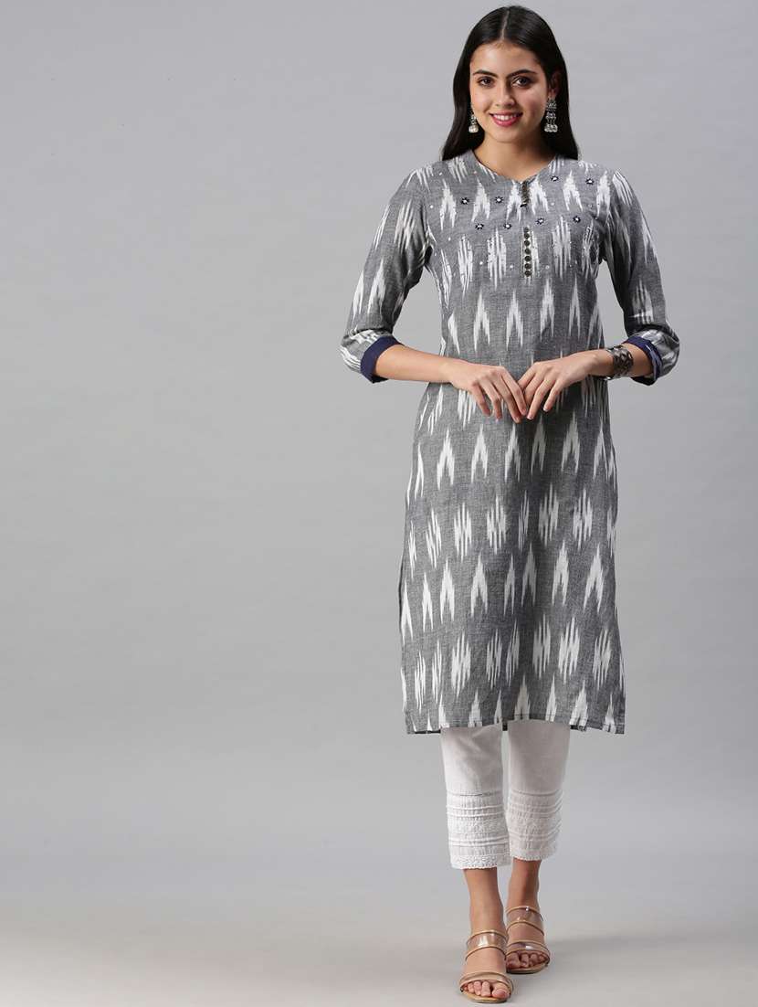 grey cotton straight kurta