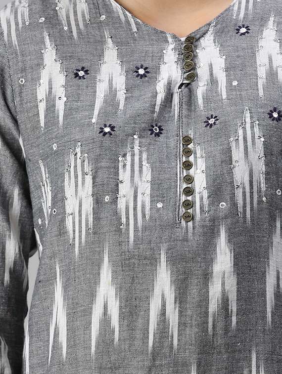 grey cotton straight kurta - 18294611 -  Standard Image - 3
