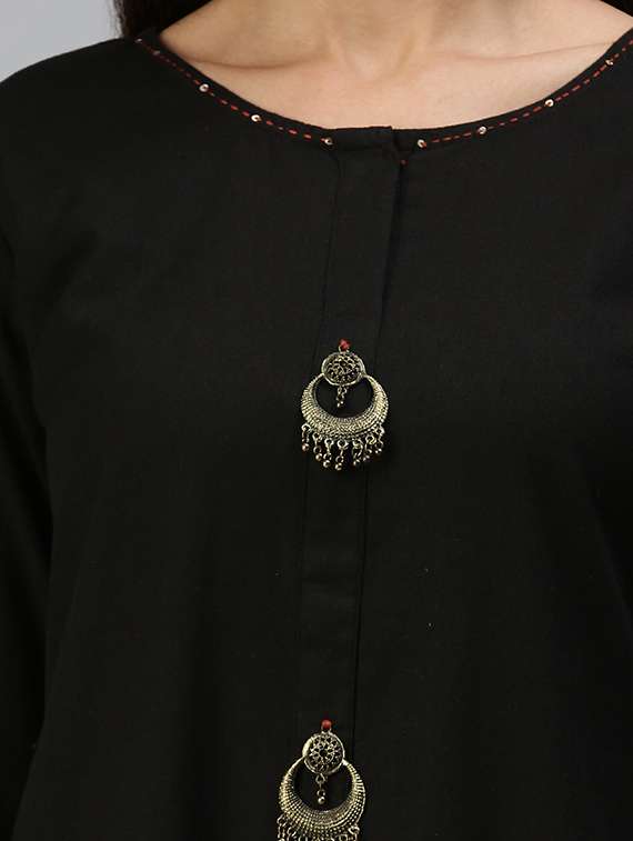 women black solid kurta palazzo set with dupatta - 18294881 -  Standard Image - 3