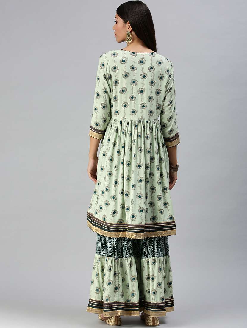 Women Floral Round Neck Kurta Sharara Set