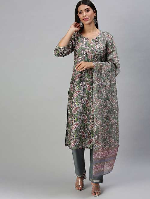 women paisley kurta pant set with dupatta - 18294899 -  Standard Image - 0