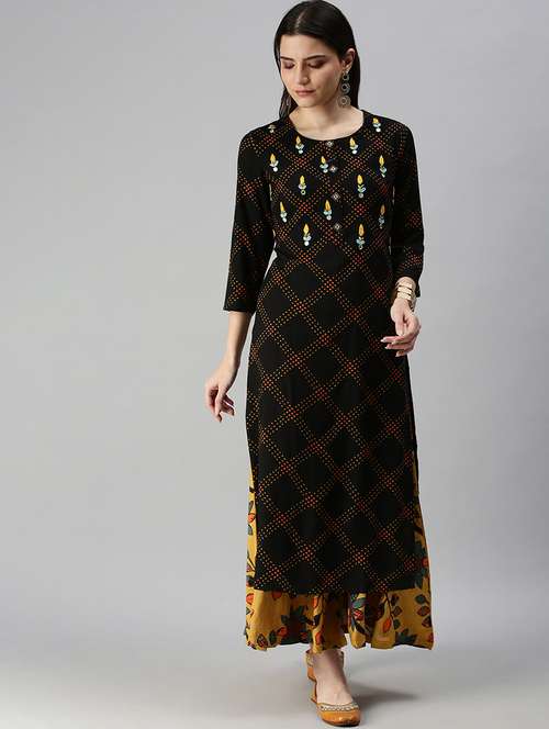 black cotton blend kurta palazzo  set - 18294904 -  Standard Image - 0