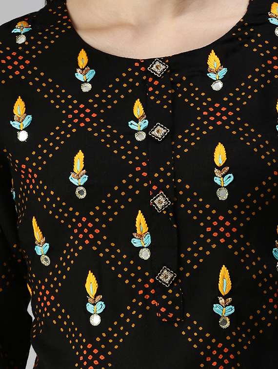 black cotton blend kurta palazzo  set - 18294904 -  Standard Image - 3