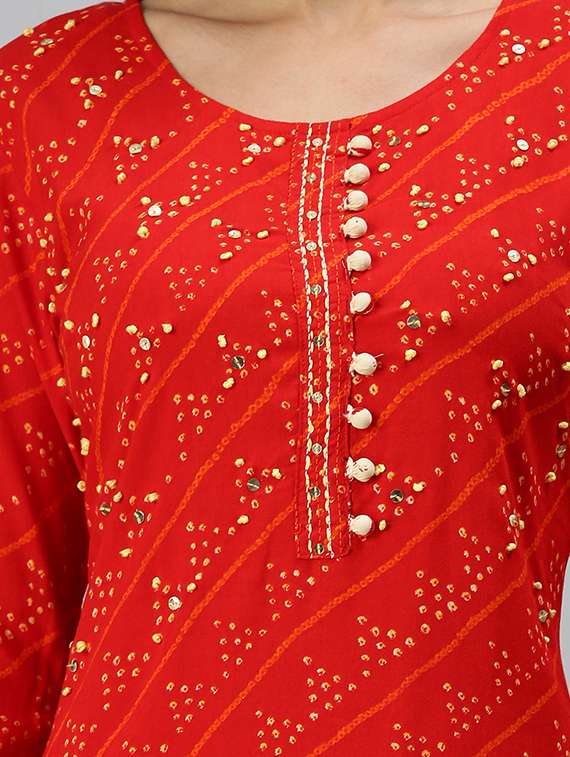 women bandhani round neck kurta pant set  - 18294916 -  Standard Image - 3