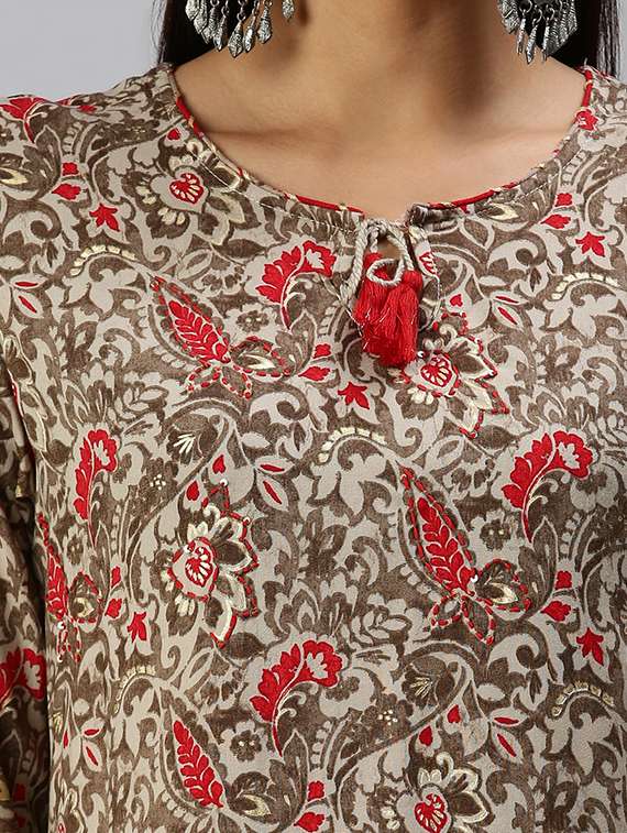 women beige printed kurta pant set with dupatta - 18294942 -  Standard Image - 3