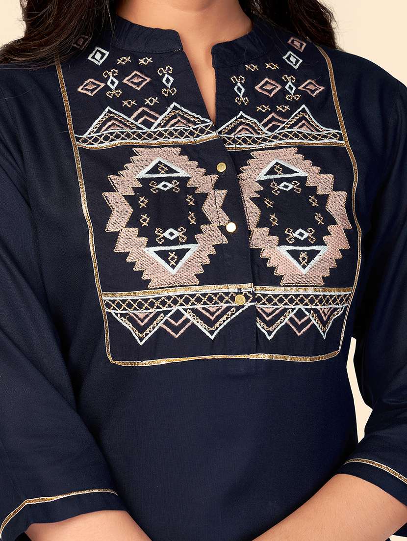 navy rayon straight kurta - 18298136 -  Standard Image - 5