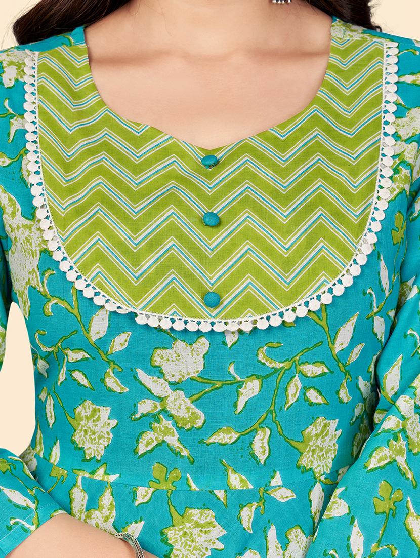 turquoise printed anarkali kurta - 18298285 - Standard Image - 5