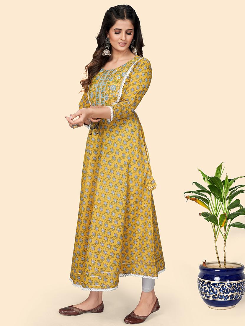 yellow printed anarkali kurta - 18298295 - Zoom Image - 0
