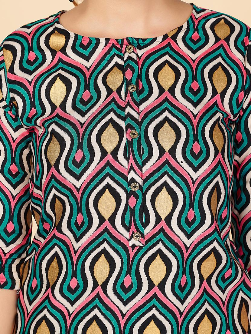turquoise printed straight kurta - 18298330 - Standard Image - 5