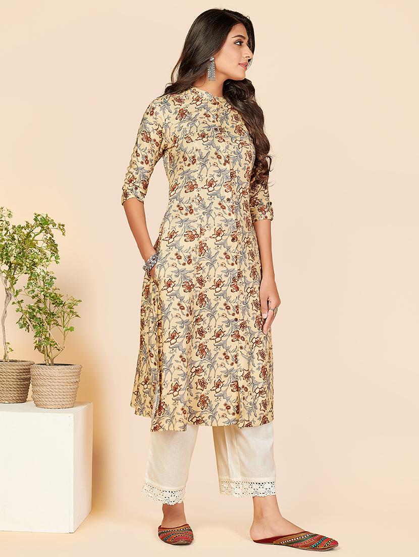 brown printed a-line kurta - 18298356 - Standard Image - 3