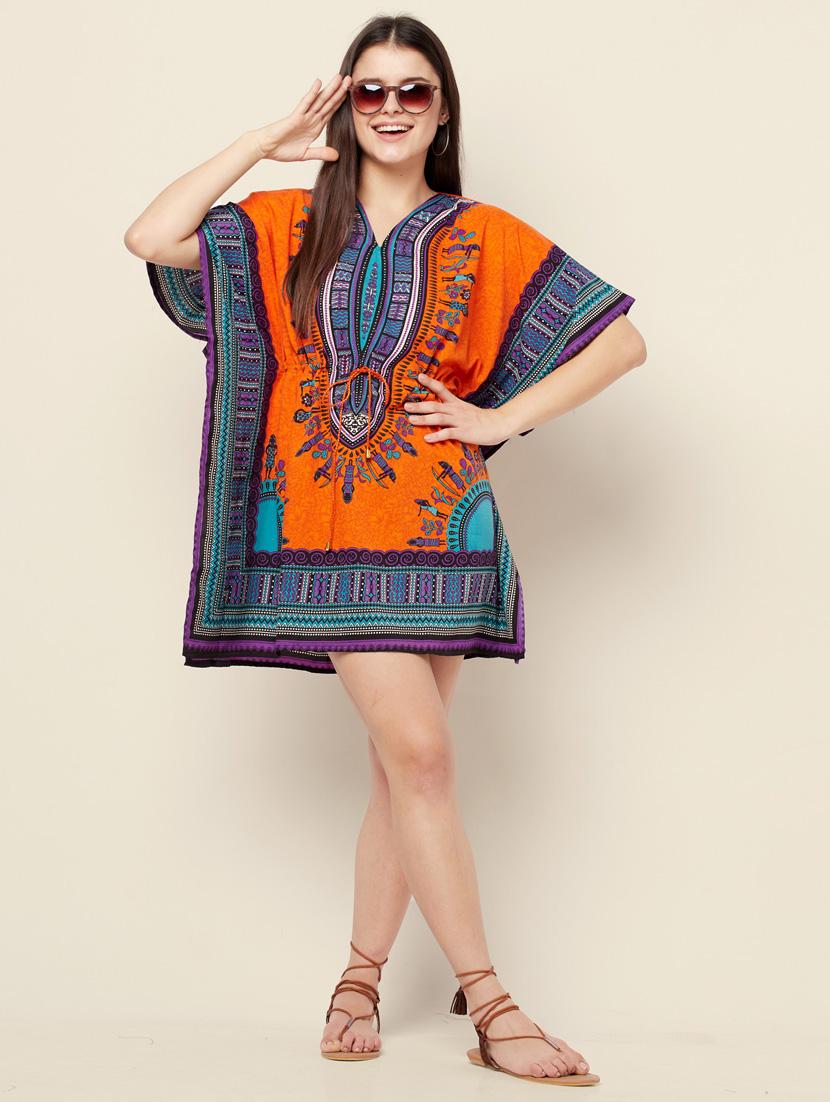 v-neck printed kaftan dress - 18298855 - Standard Image - 3