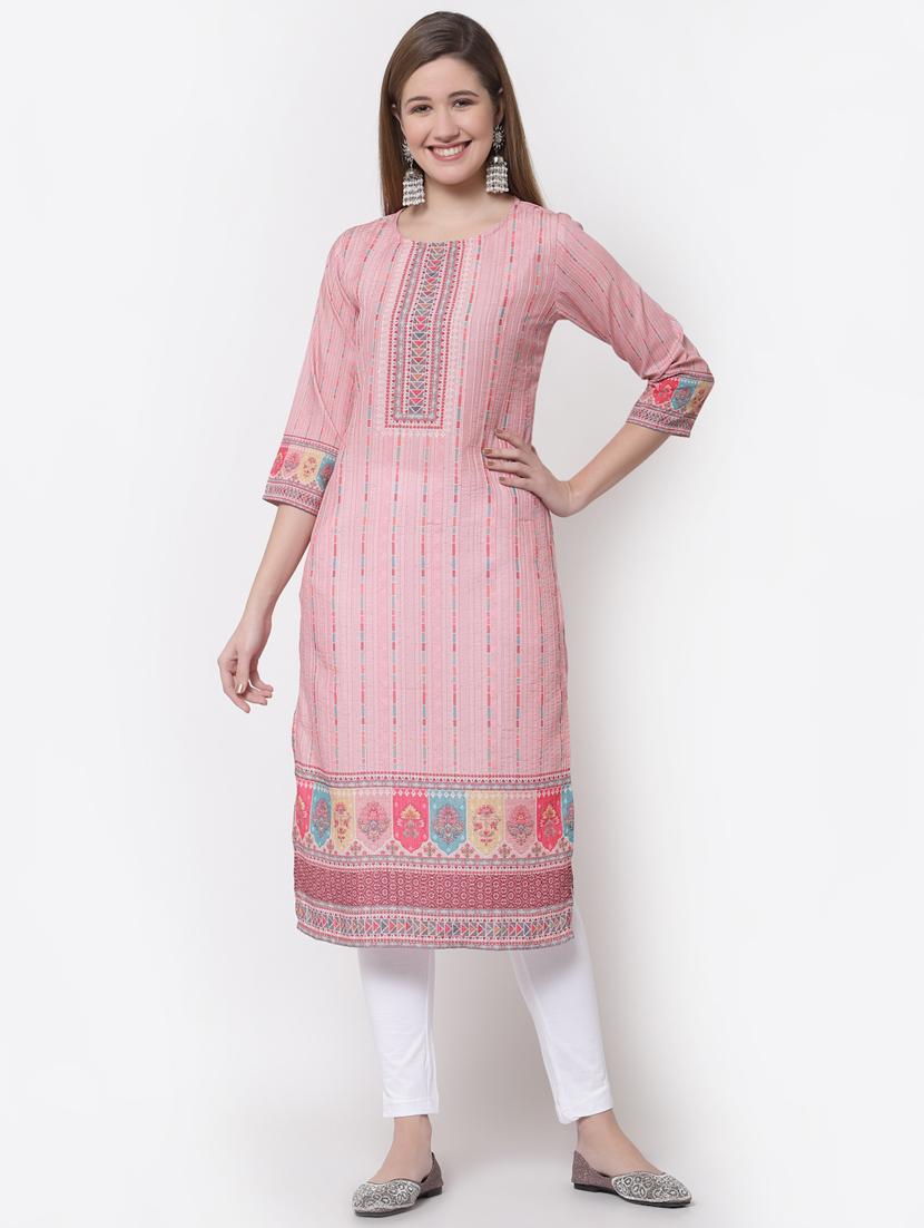 pink printed straight kurta - 18299305 -  Zoom Image - 0