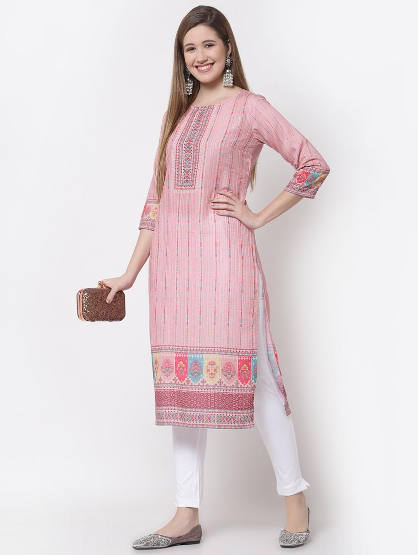 pink printed straight kurta - 18299305 - Standard Image - 3