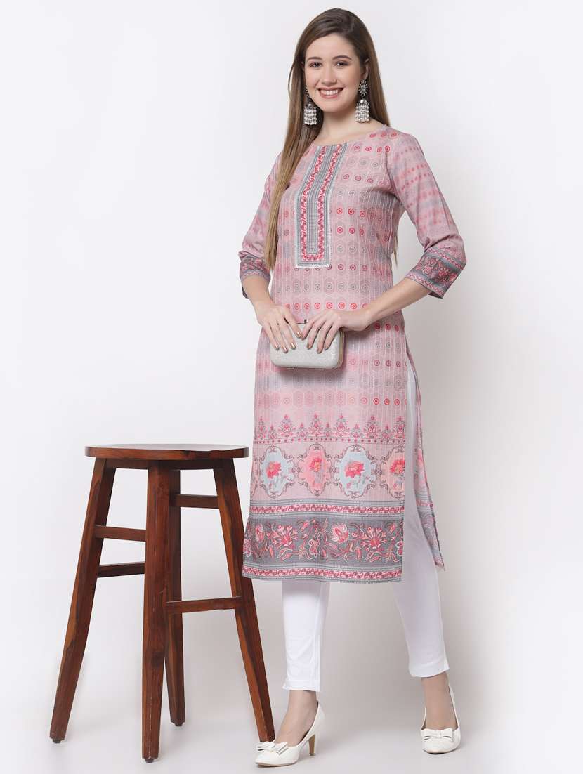 pink printed straight kurta - 18299306 -  Standard Image - 3