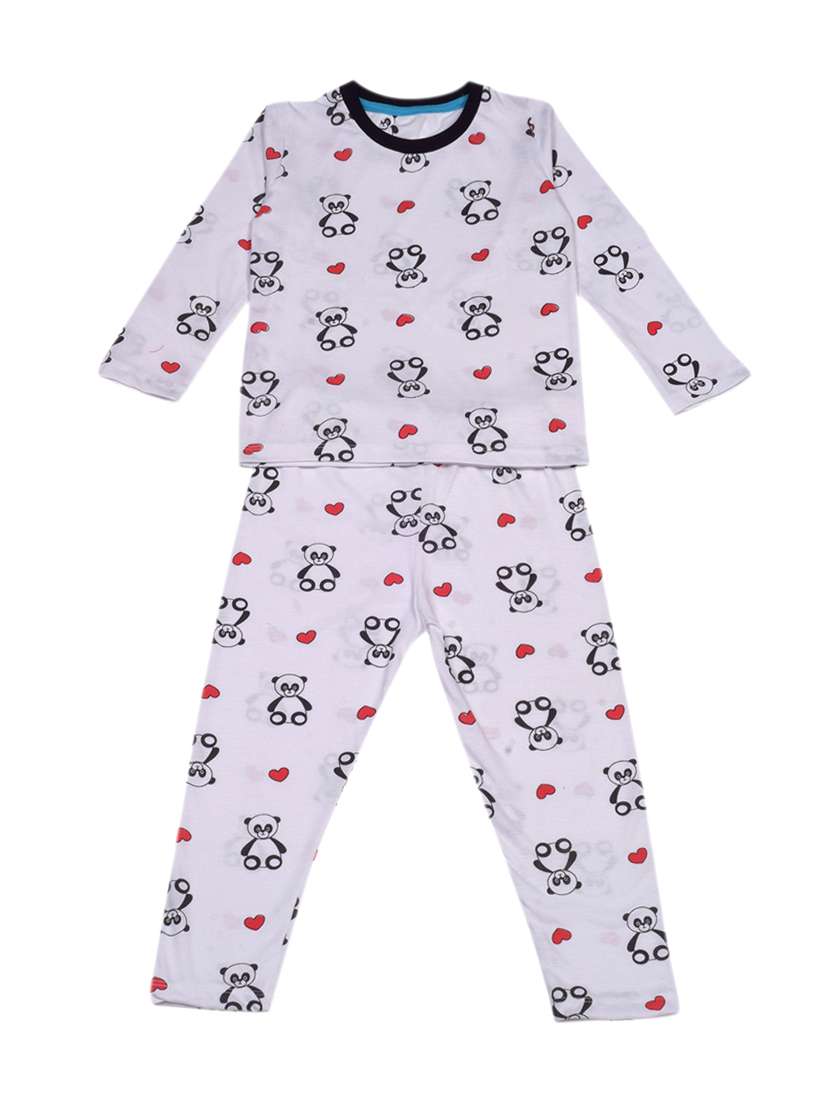 white printed nightwear pajama set 