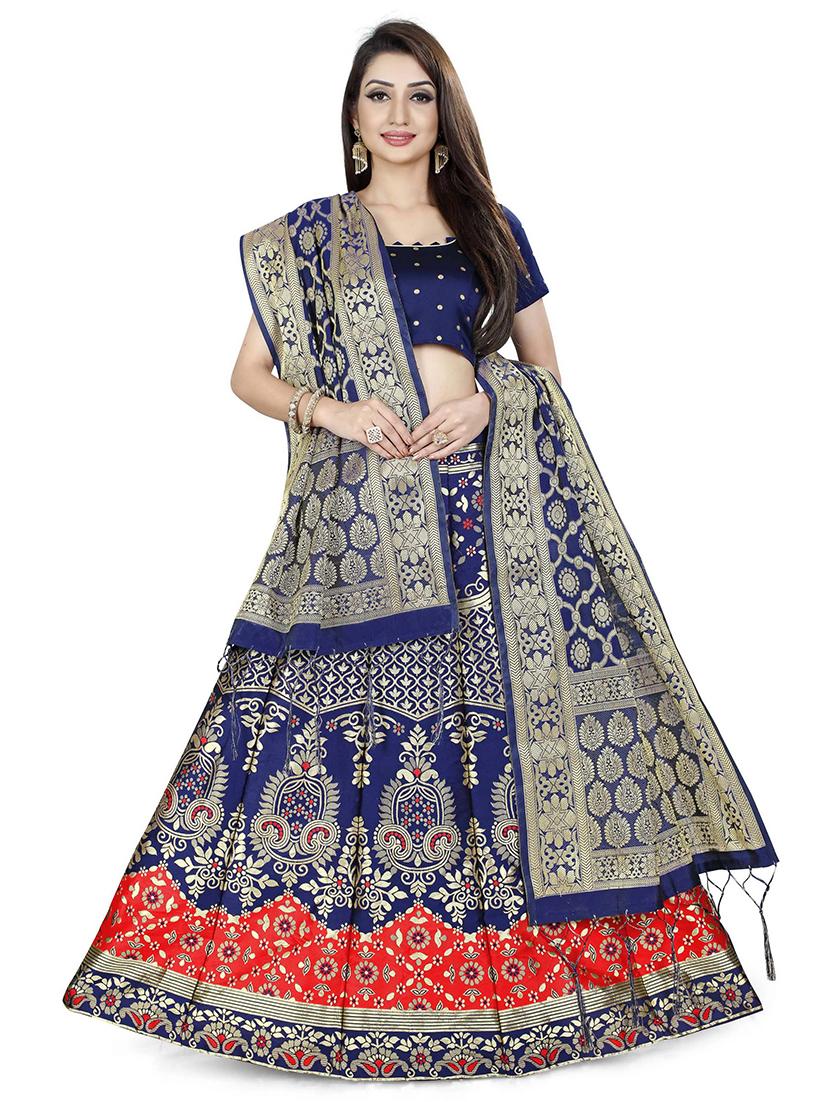 red art silk flared lehenga - 18301411 - Zoom Image - 0