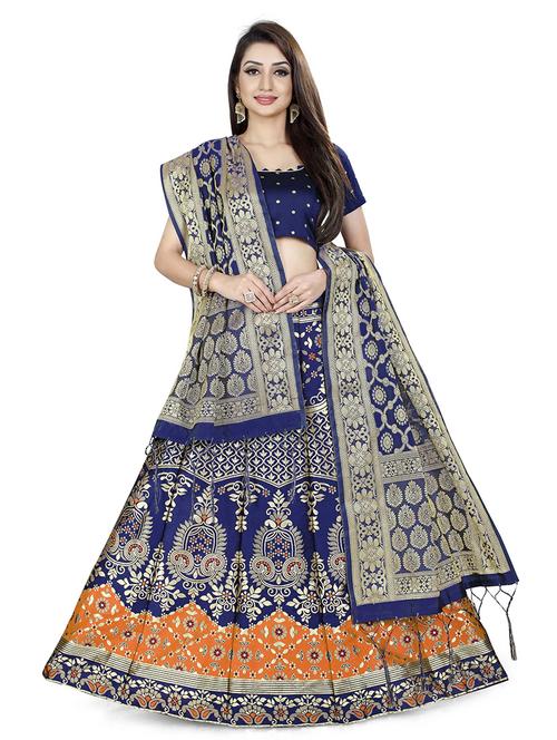 orange art silk flared lehenga - 18301413 - Standard Image - 0