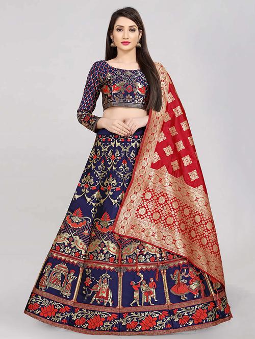 red art silk flared lehenga - 18301425 - Standard Image - 0
