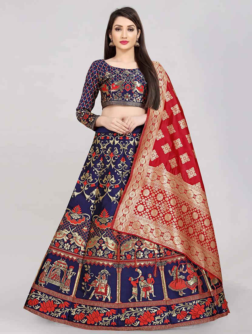 red art silk flared lehenga - 18301425 - Zoom Image - 0