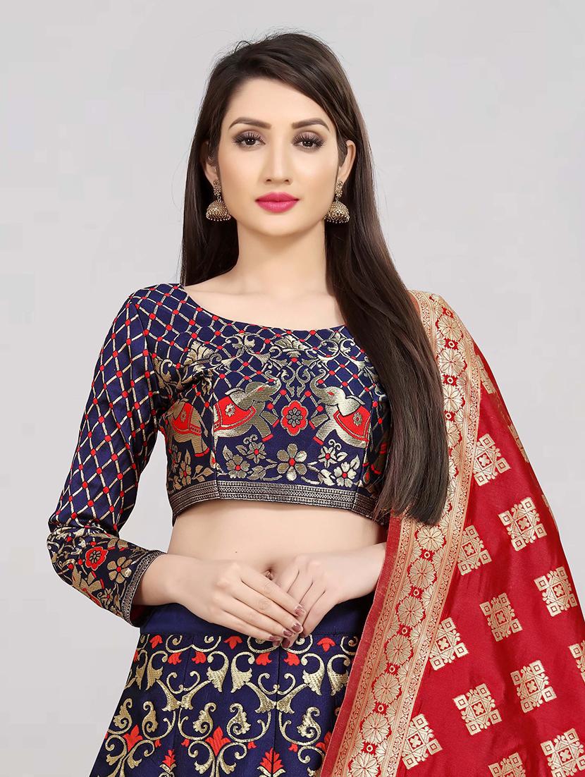 red art silk flared lehenga - 18301425 - Standard Image - 3