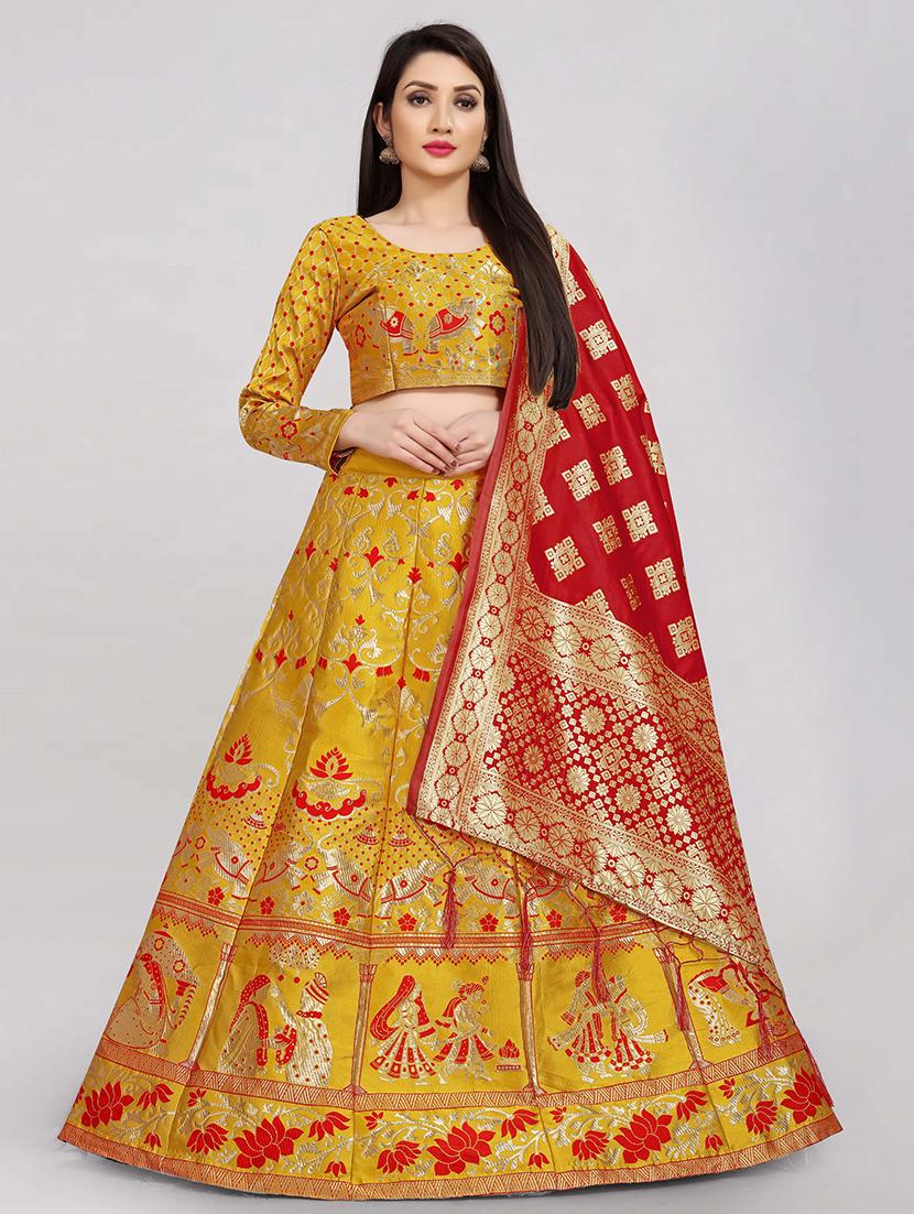 yellow art silk flared lehenga - 18301427 - Zoom Image - 0