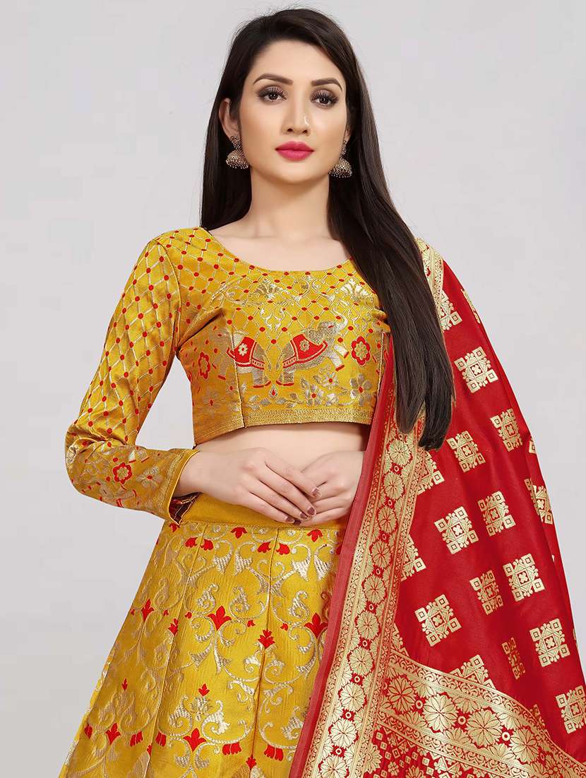 yellow art silk flared lehenga - 18301427 - Standard Image - 3